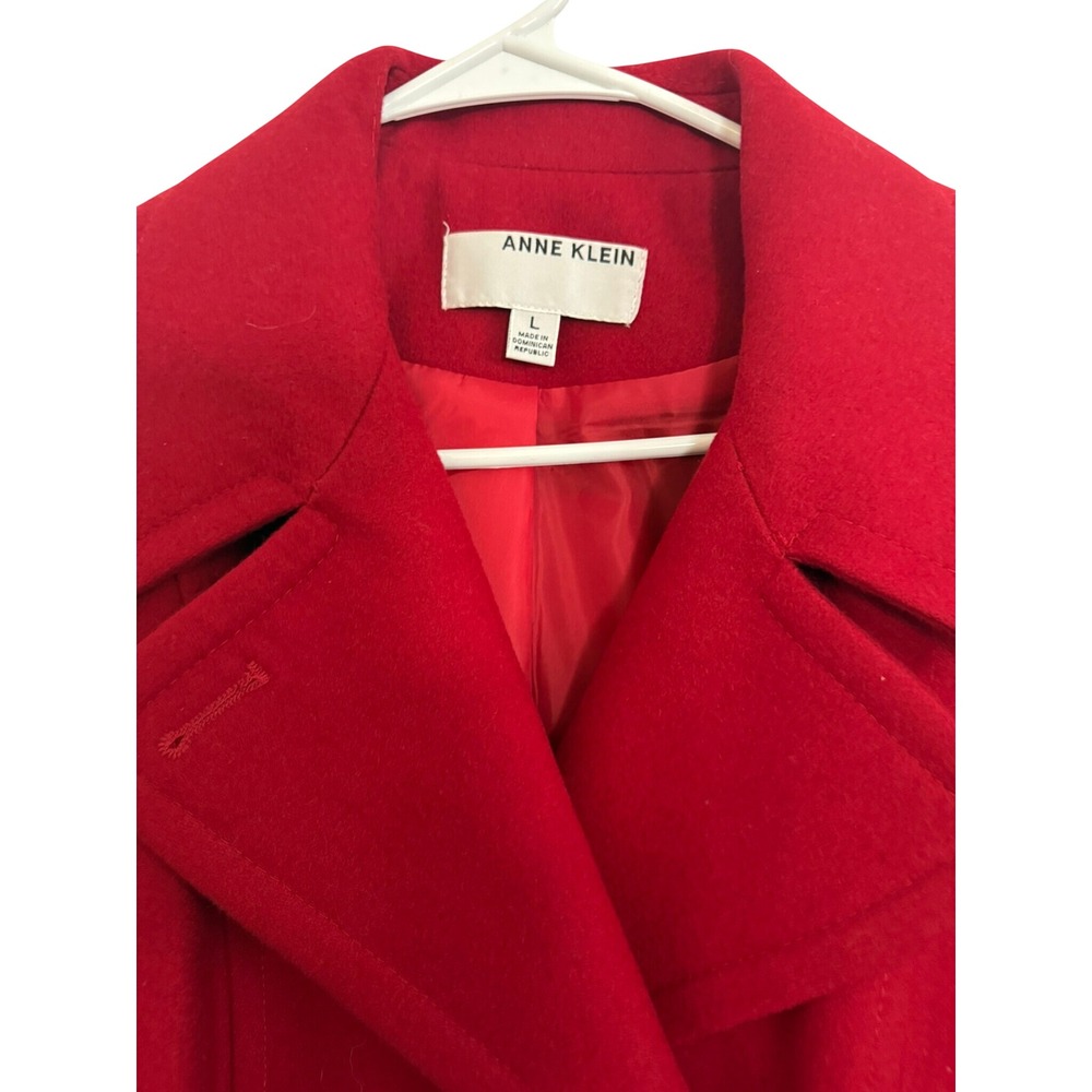 Anne Klein Womens Large Red Wool Blend Double Breasted Peacoat Jacket